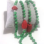 上海灘工房の天然翡翠珠ネックレス、彫刻入り堆朱パーツのアレンジロングネックレス